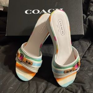 Coach Fionah Wedge Platform Sandal White Pink Size 7.5